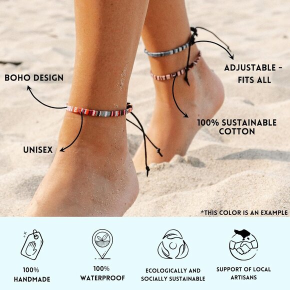 Surfer Anklet for Men and Women Waterproof and Adjustable Surfer Ankle Bracelet - Picture 4 of 6